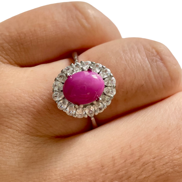 Ruby Ring with Zircon Accents Adjustable 925 Sterling Silver